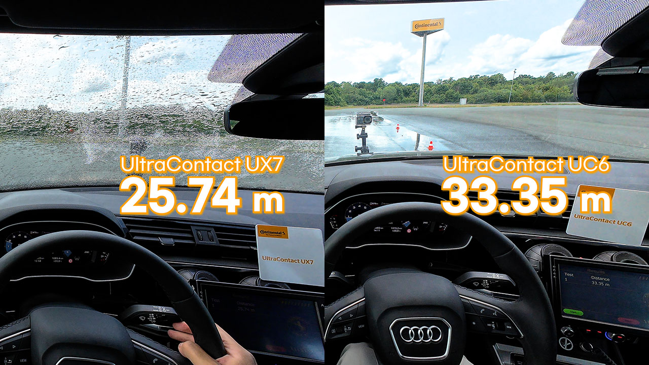 85-0km/h 젖은 노면 제동 결과 UX7 25.74m, UC6은 33.35m를 기록했다